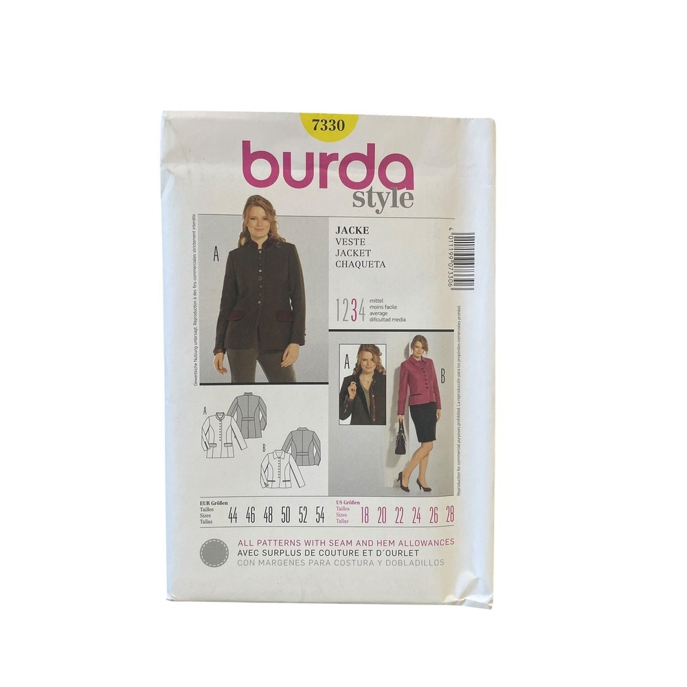 Burda Style 7330 Jacket Sewing Pattern‎ Sizes 18-28 Semi-Fitted